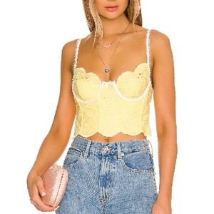 For Love & Lemons Natalia Corset Top in Yellow (XS)